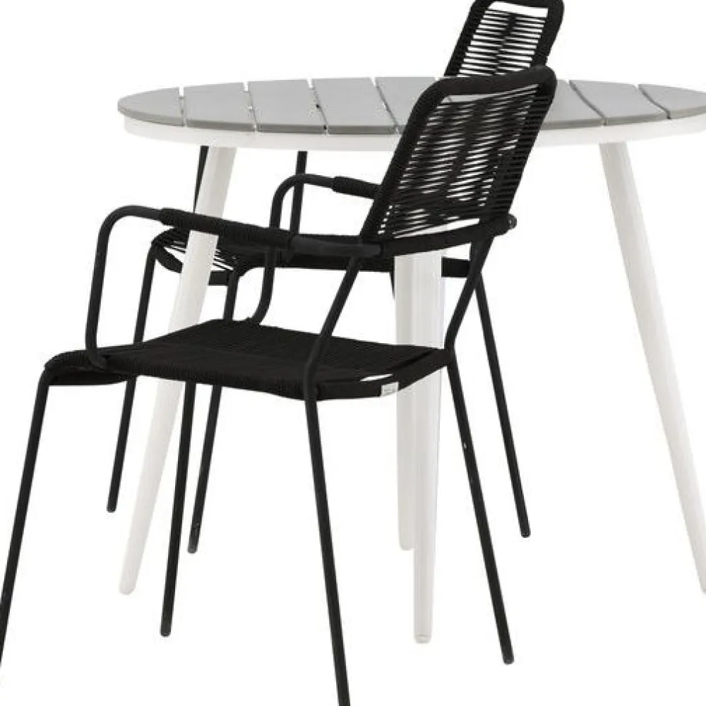 Outlet Venture Home Parvekeryhmä , ø90cm, musta Break-pöytä + 2 ruskeaa Lindos-tuolia, käsinojilla