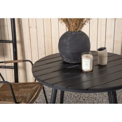 Outlet Venture Home Parvekeryhmä , ø90cm, musta Break-pöytä + 2 ruskeaa Lindos-tuolia, käsinojilla