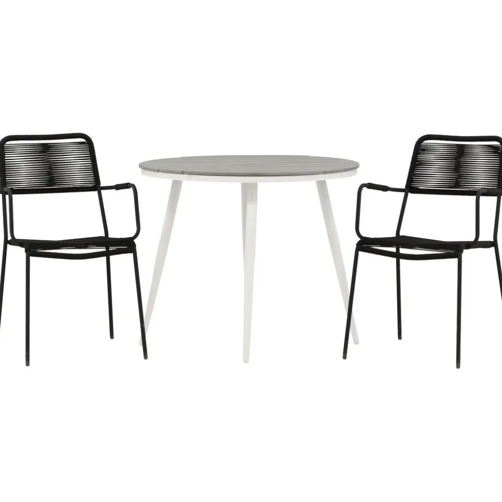 Outlet Venture Home Parvekeryhmä , ø90cm, musta Break-pöytä + 2 ruskeaa Lindos-tuolia, käsinojilla