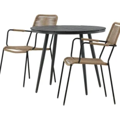 Outlet Venture Home Parvekeryhmä , ø90cm, musta Break-pöytä + 2 ruskeaa Lindos-tuolia, käsinojilla