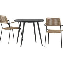 Outlet Venture Home Parvekeryhmä , ø90cm, musta Break-pöytä + 2 ruskeaa Lindos-tuolia, käsinojilla