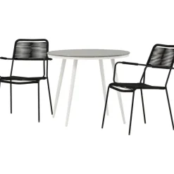 Outlet Venture Home Parvekeryhmä , ø90cm, musta Break-pöytä + 2 ruskeaa Lindos-tuolia, käsinojilla