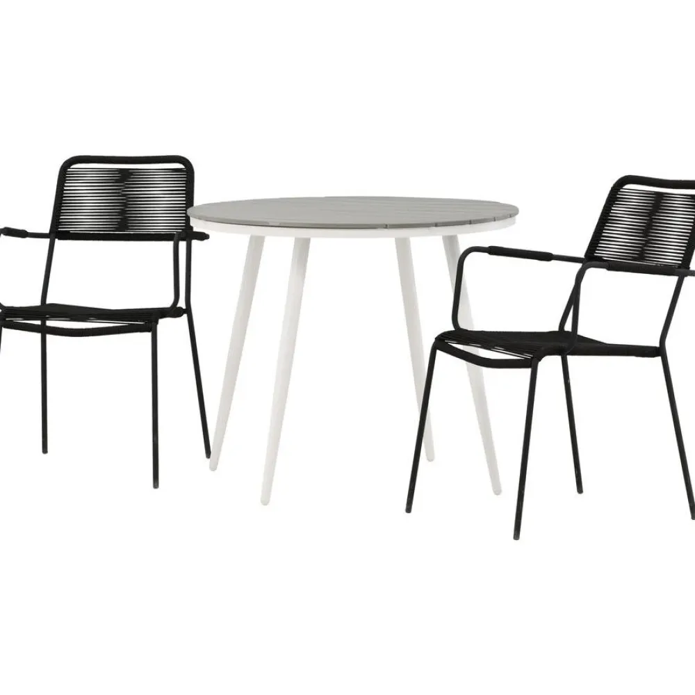 Outlet Venture Home Parvekeryhmä , ø90cm, musta Break-pöytä + 2 ruskeaa Lindos-tuolia, käsinojilla
