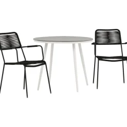 Outlet Venture Home Parvekeryhmä , ø90cm, musta Break-pöytä + 2 ruskeaa Lindos-tuolia, käsinojilla