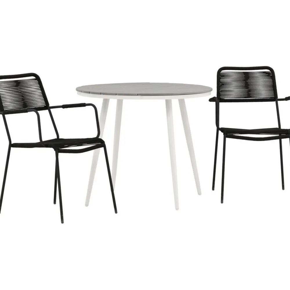 Outlet Venture Home Parvekeryhmä , ø90cm, musta Break-pöytä + 2 ruskeaa Lindos-tuolia, käsinojilla