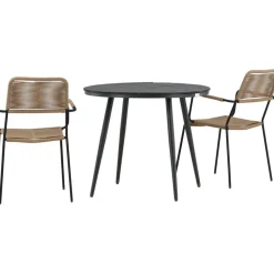 Outlet Venture Home Parvekeryhmä , ø90cm, musta Break-pöytä + 2 ruskeaa Lindos-tuolia, käsinojilla