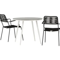 Outlet Venture Home Parvekeryhmä , ø90cm, musta Break-pöytä + 2 ruskeaa Lindos-tuolia, käsinojilla