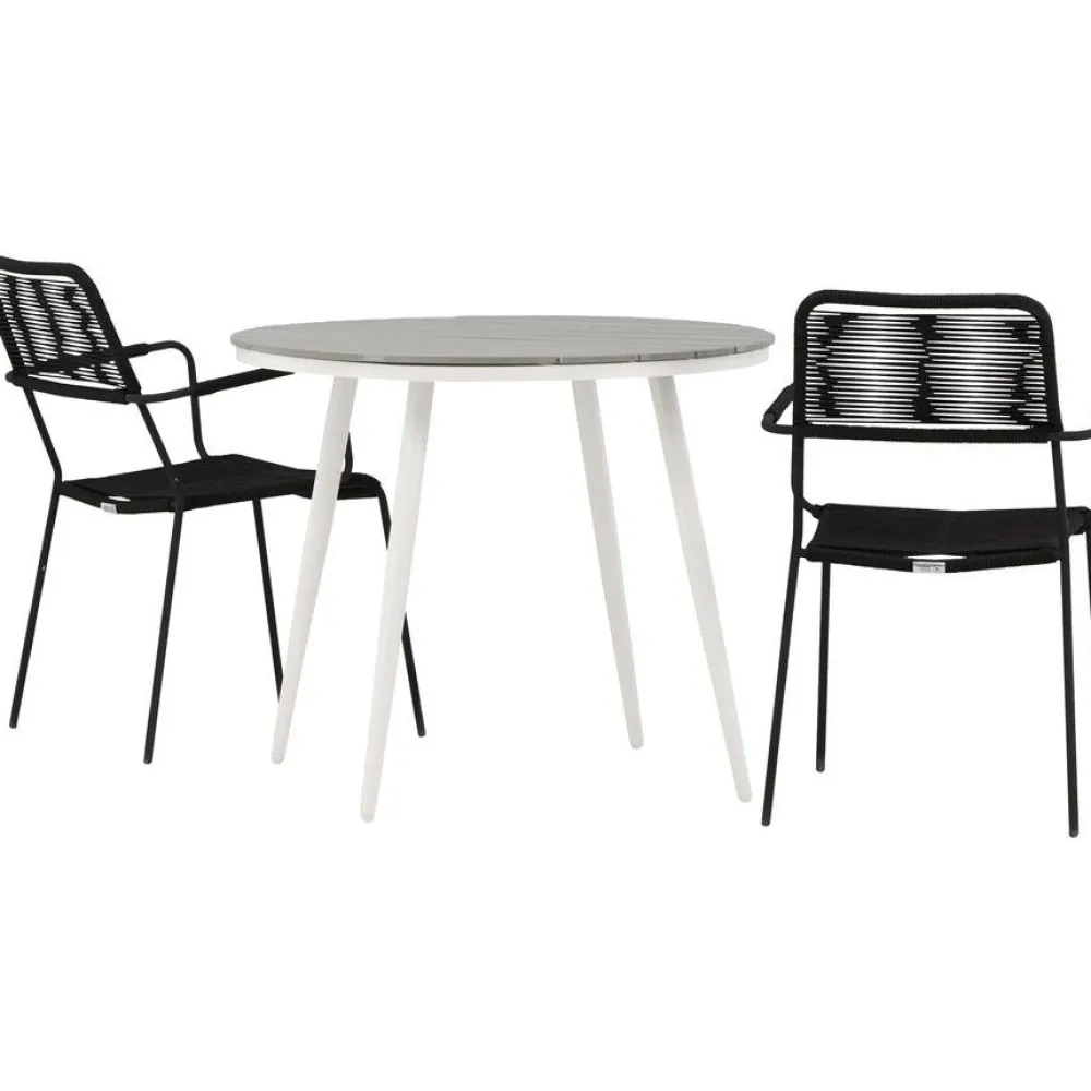 Outlet Venture Home Parvekeryhmä , ø90cm, musta Break-pöytä + 2 ruskeaa Lindos-tuolia, käsinojilla