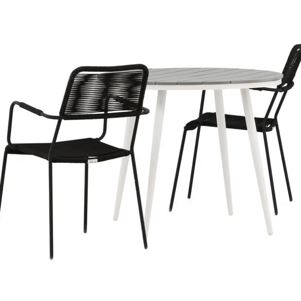 Outlet Venture Home Parvekeryhmä , ø90cm, musta Break-pöytä + 2 ruskeaa Lindos-tuolia, käsinojilla