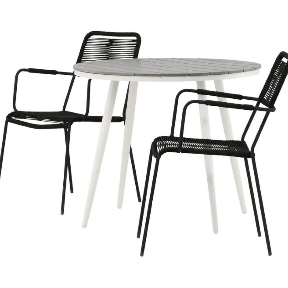 Outlet Venture Home Parvekeryhmä , ø90cm, musta Break-pöytä + 2 ruskeaa Lindos-tuolia, käsinojilla