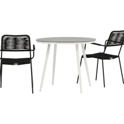 Outlet Venture Home Parvekeryhmä , ø90cm, musta Break-pöytä + 2 ruskeaa Lindos-tuolia, käsinojilla
