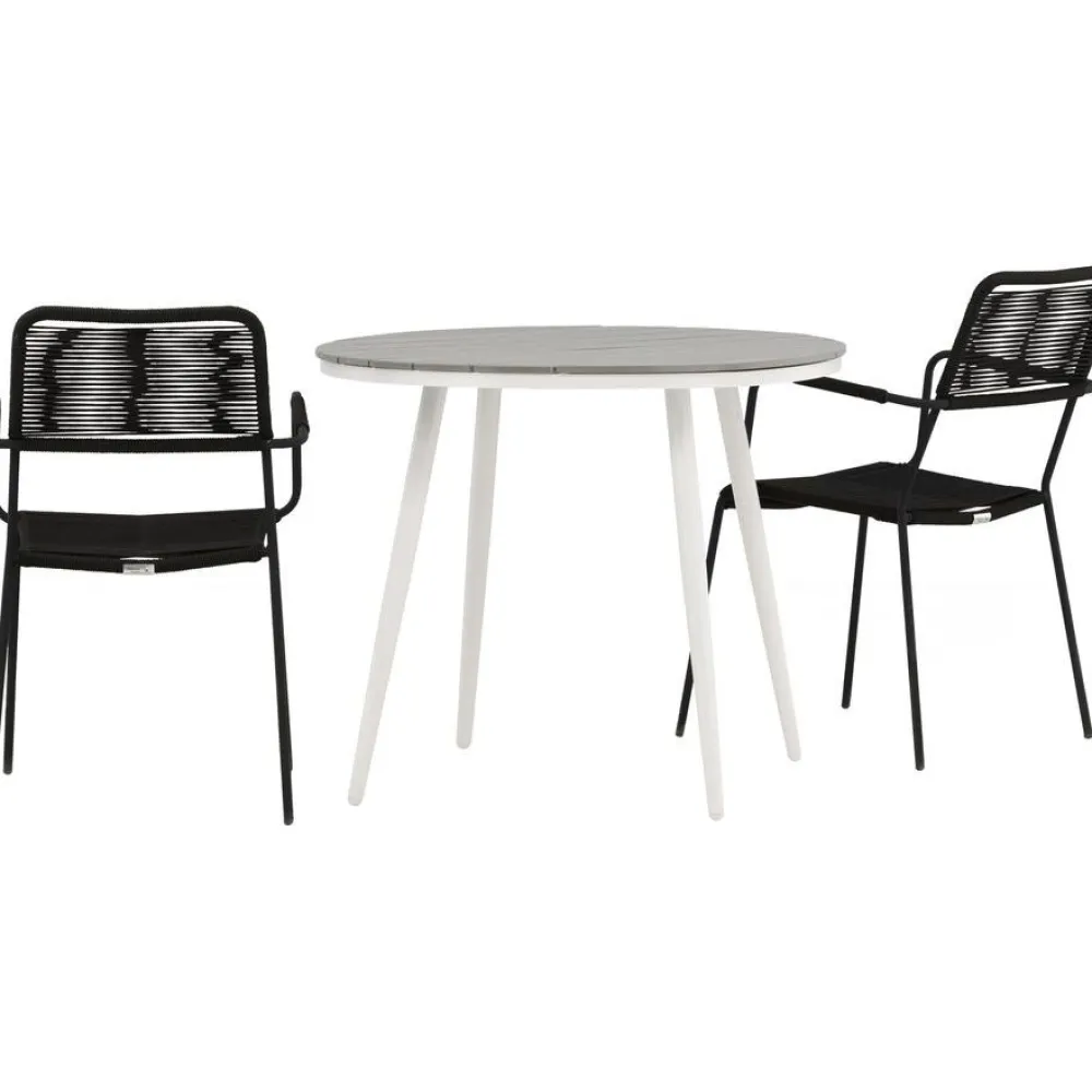 Outlet Venture Home Parvekeryhmä , ø90cm, musta Break-pöytä + 2 ruskeaa Lindos-tuolia, käsinojilla