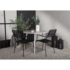 Outlet Venture Home Parvekeryhmä , ø90cm, musta Break-pöytä + 2 ruskeaa Lindos-tuolia, käsinojilla