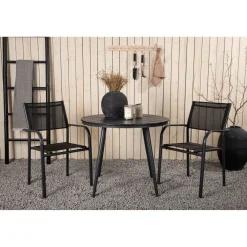Discount Venture Home Parvekeryhmä , ø90cm, musta Break-pöytä + 2 mustaa, pinottavaa Santorini-tuolia