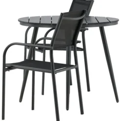 Discount Venture Home Parvekeryhmä , ø90cm, musta Break-pöytä + 2 mustaa, pinottavaa Santorini-tuolia