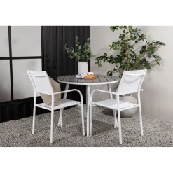 Discount Venture Home Parvekeryhmä , ø90cm, musta Break-pöytä + 2 mustaa, pinottavaa Santorini-tuolia