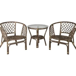 Discount Venture Home Parvekeryhmä Wera, ø60cm pöytä + 2 tuolia, rottinki, ruskea/luonnonvalkoinen