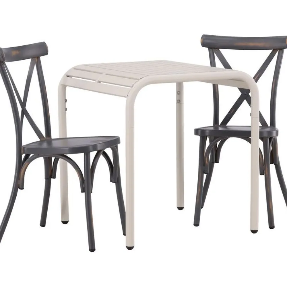 Outlet Venture Home Parvekeryhmä , 70x70cm beige Borneo-pöytä + 2 mustaa Tablas-tuolia