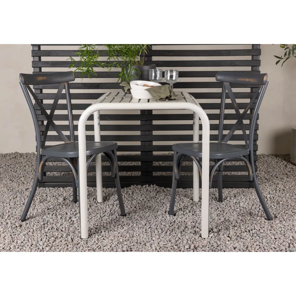 Outlet Venture Home Parvekeryhmä , 70x70cm beige Borneo-pöytä + 2 mustaa Tablas-tuolia