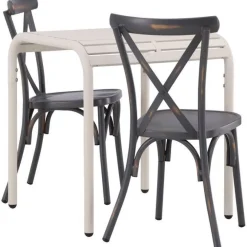 Outlet Venture Home Parvekeryhmä , 70x70cm beige Borneo-pöytä + 2 mustaa Tablas-tuolia