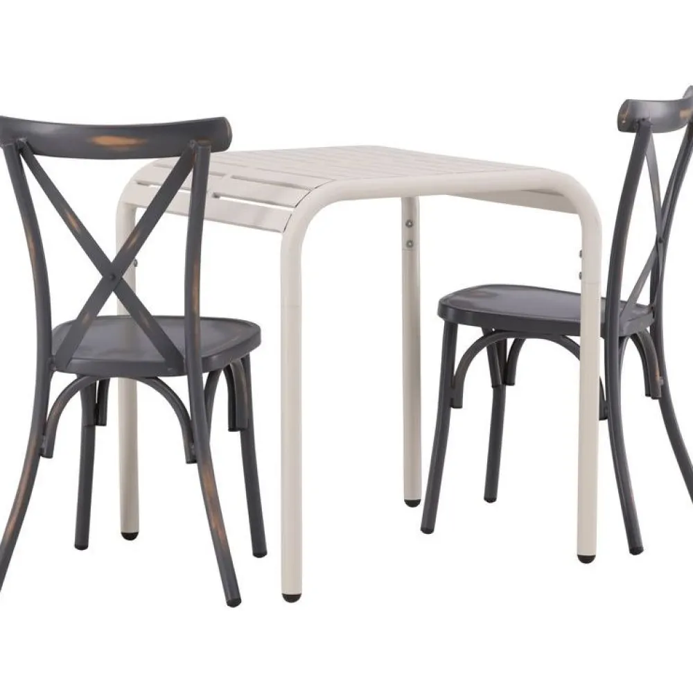 Outlet Venture Home Parvekeryhmä , 70x70cm beige Borneo-pöytä + 2 mustaa Tablas-tuolia