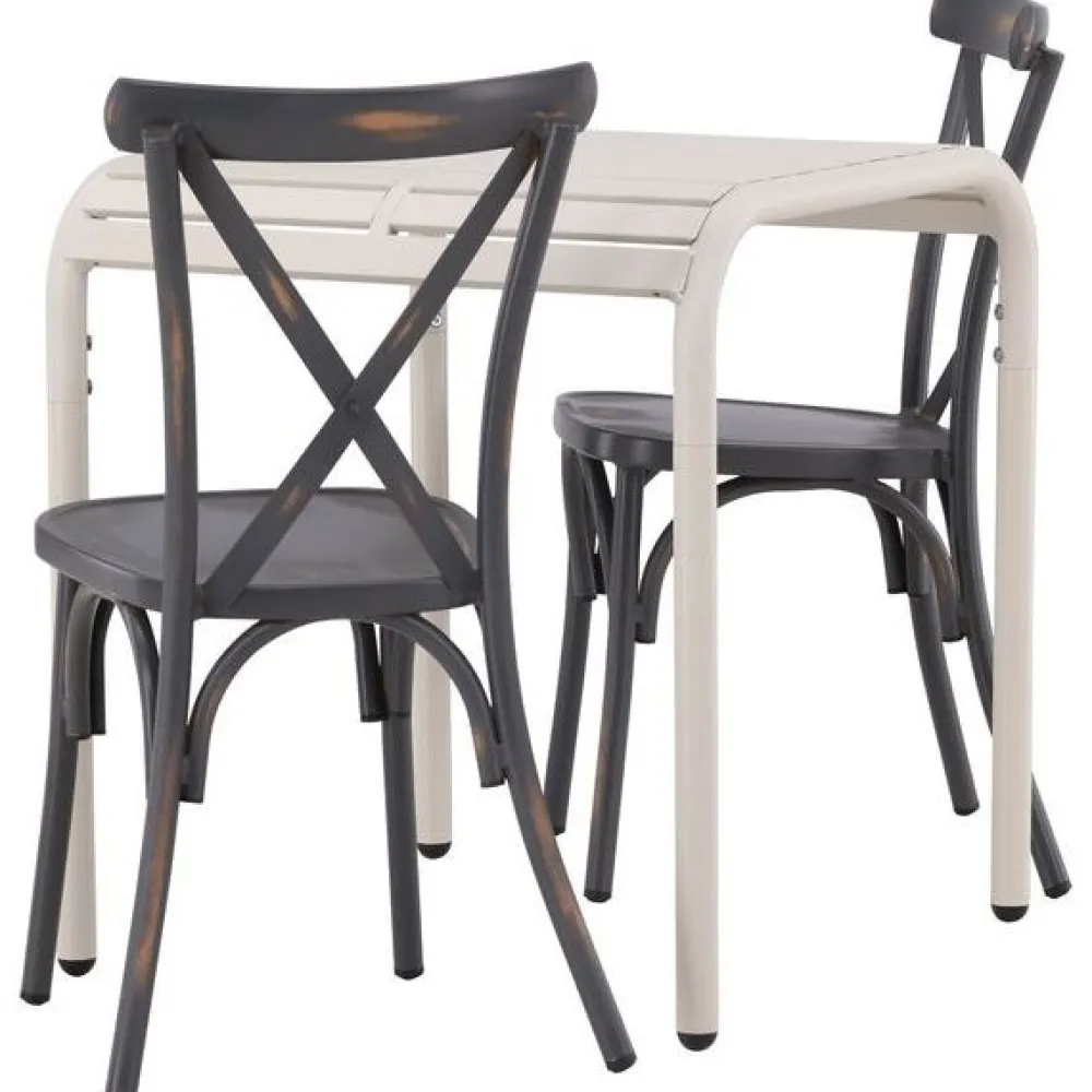 Outlet Venture Home Parvekeryhmä , 70x70cm beige Borneo-pöytä + 2 mustaa Tablas-tuolia