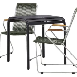 Online Venture Home Parvekeryhmä , 70x70cm musta Borneo-pöytä + 2 mustaa Bois-tuolia