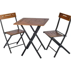 Linento Garden Parvekesetti Bistro Set 3, 2 tuolia + pöytä, kokoontaittuva, musta/pähkinä