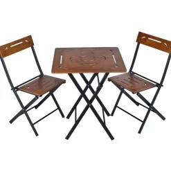 Linento Garden Parvekesetti Bistro Set 3, 2 tuolia + pöytä, kokoontaittuva, musta/pähkinä