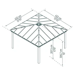 Hot Palram-Canopia Paviljonki Dallas, 17.6m², 4.3x4.3m, 14x14ft, harmaa