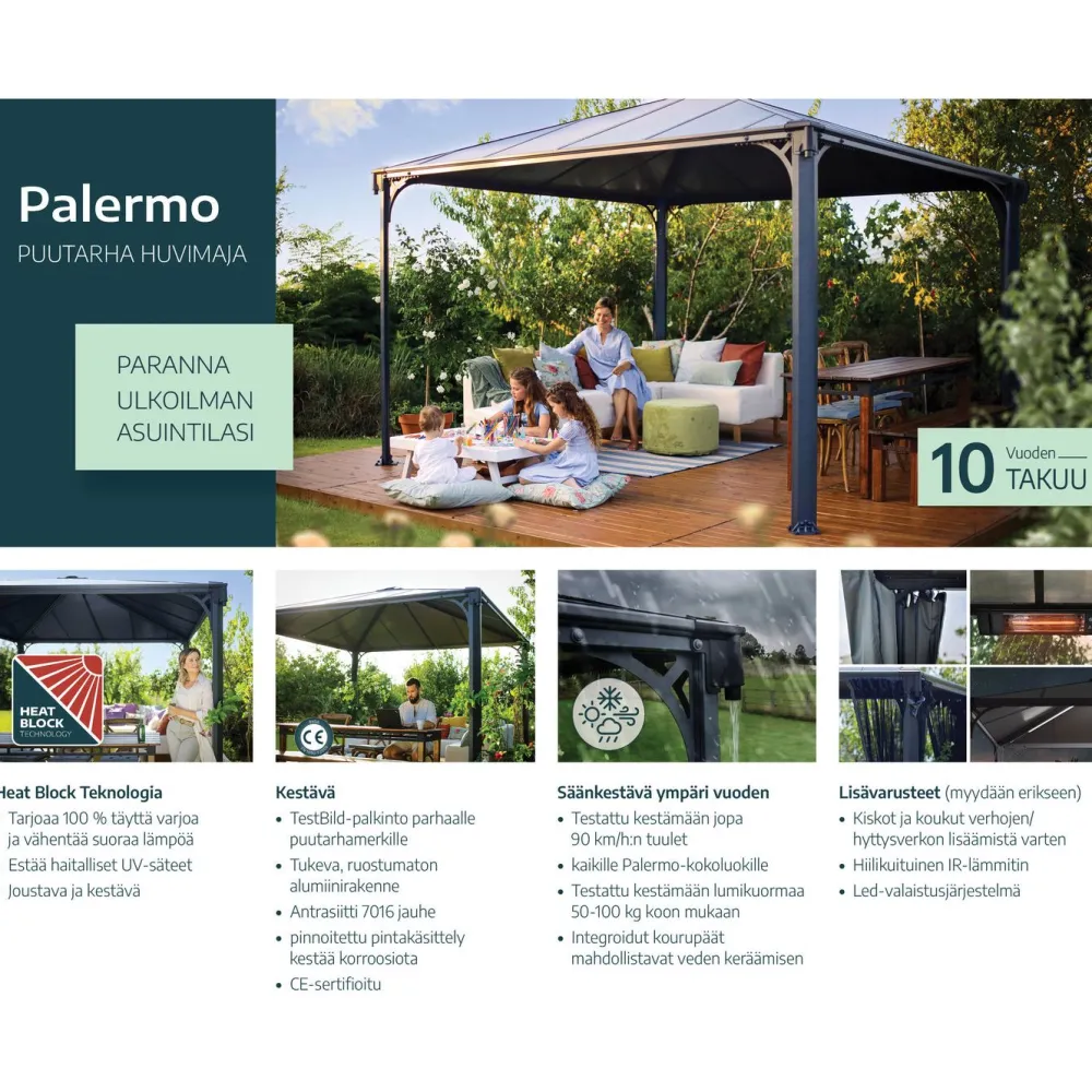 Palram-Canopia Paviljonki Palermo 3600 3,6 x 3,6 m 13 m² harmaa
