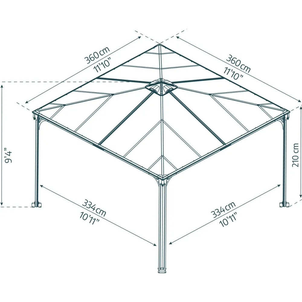 Palram-Canopia Paviljonki Palermo 3600 3,6 x 3,6 m 13 m² harmaa
