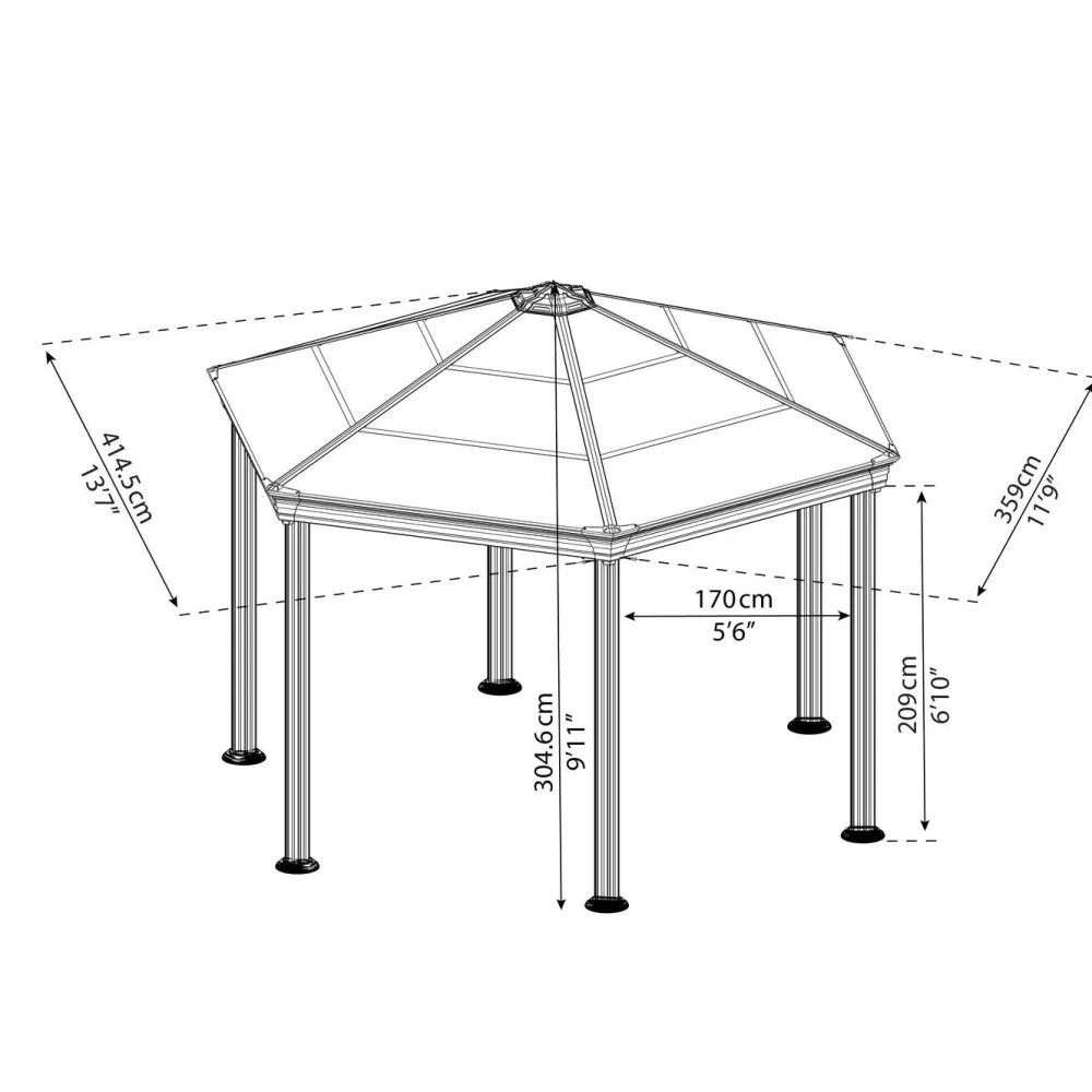 Online Palram-Canopia Paviljonki Roma 6-kulmainen 3,6 x 4, 2 m 14,9 m² harmaa