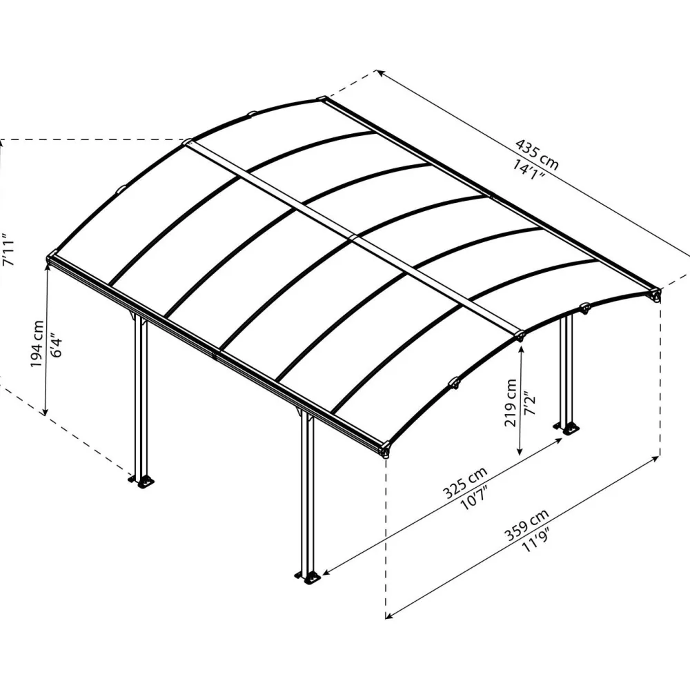 Palram-Canopia Paviljonki Tucson, 15.6m², 3.6x4.3m, harmaa