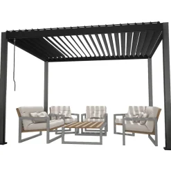 Hot Home4you Pergola Mirador-111, 300x300cm, Textilene-kankaisilla sivuverhoilla, tummanharmaa