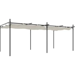 FinePRICE Pergola sisäänvedettävä katto kerma 589x292x230 cm