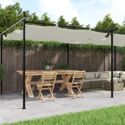 FinePRICE Pergola sisäänvedettävä katto kerma 589x292x230 cm