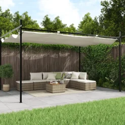 Best FinePRICE Pergola sisäänvedettävä katto kerma 395x292x230 cm