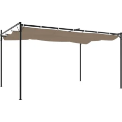 Clearance FinePRICE Pergola sisäänvedettävä katto taupe 395x292x230 cm