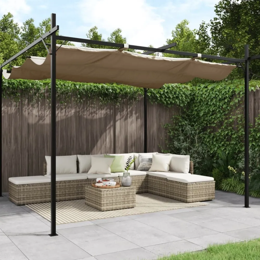 Outlet FinePRICE Pergola sisäänvedettävä katto taupe 295x292x230 cm