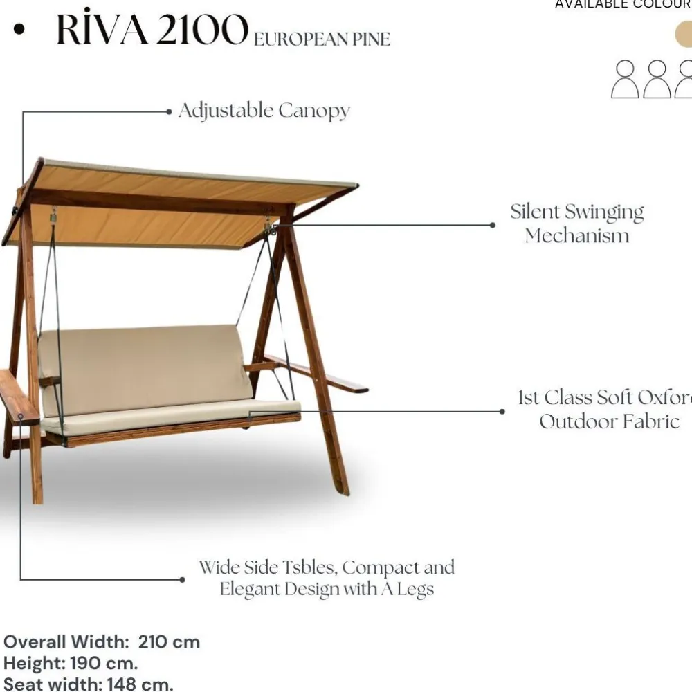 New Linento Garden Pihakeinu Riva 2100, 3-istuttava, camel