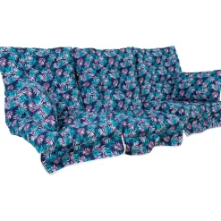 Outlet Home4you Pihakeinun pehmusteet ROMA 108x56x10 cm, 3 kpl, lehtikuosi, sininen