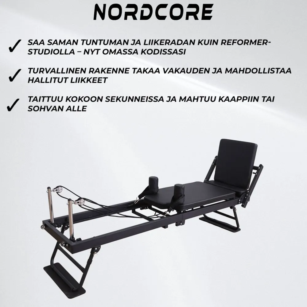 Nordcore Pilates Reformer Taitettava, sis. pilateslaatikko