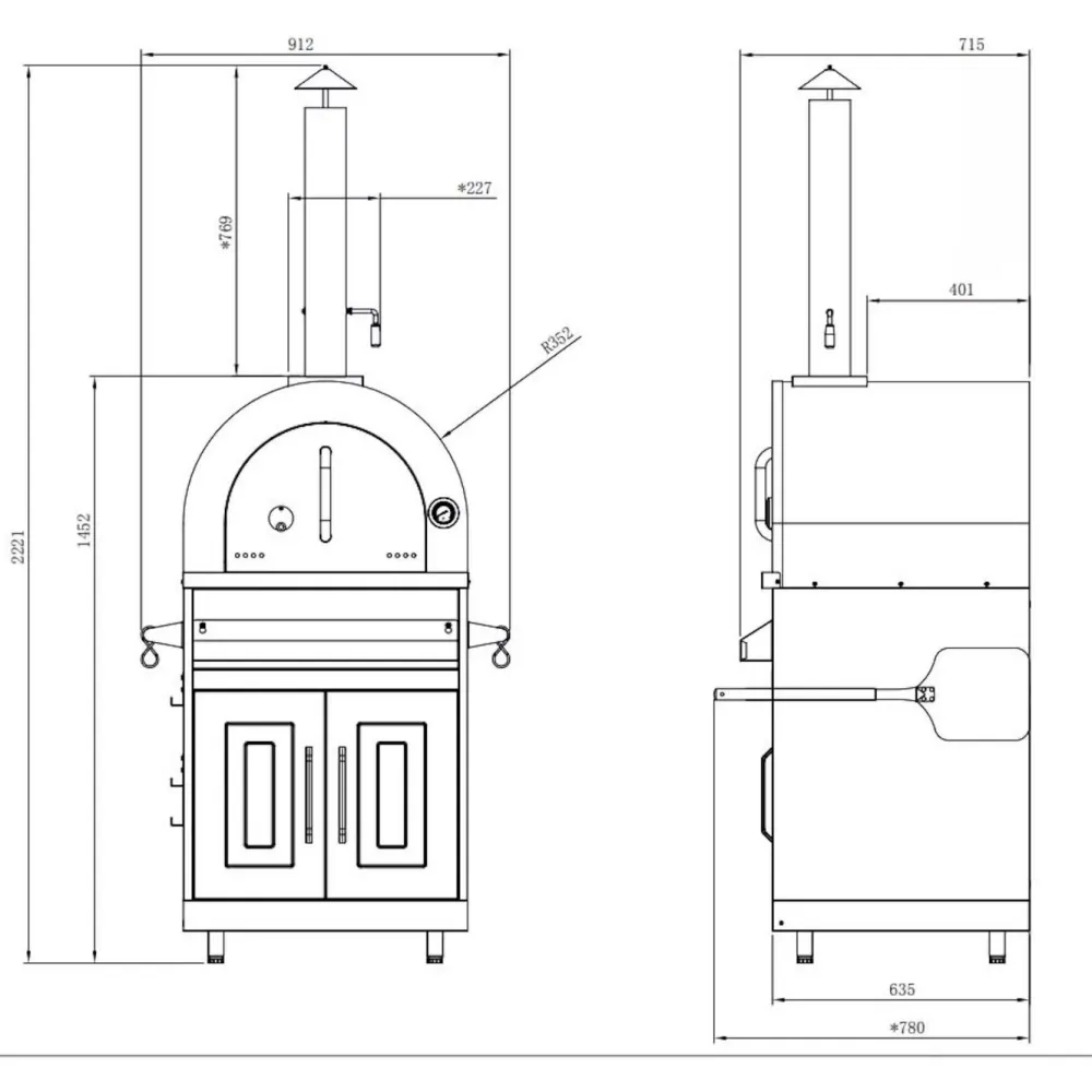 Hot Myoutdoorkitchen Pizzauuni Inox Range, puulämmitteinen, rst