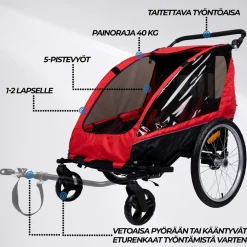 Outlet Trekker Polkupyörän peräkärry Pro, 1-2 lapselle, 40 kg
