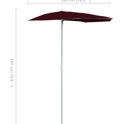 Outlet FinePRICE Puoliaurinkovarjo tangolla 180x90 cm viininpunainen