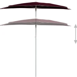 Outlet FinePRICE Puoliaurinkovarjo tangolla 180x90 cm viininpunainen