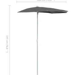 Best FinePRICE Puoliaurinkovarjo tangolla 180x90 cm antrasiitti