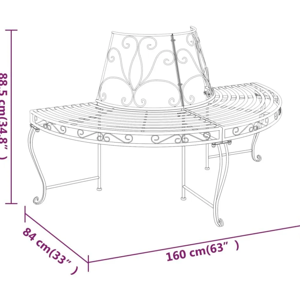Discount FinePRICE Puolipyöreä puunympäryspenkki Ø 160 cm musta teräs