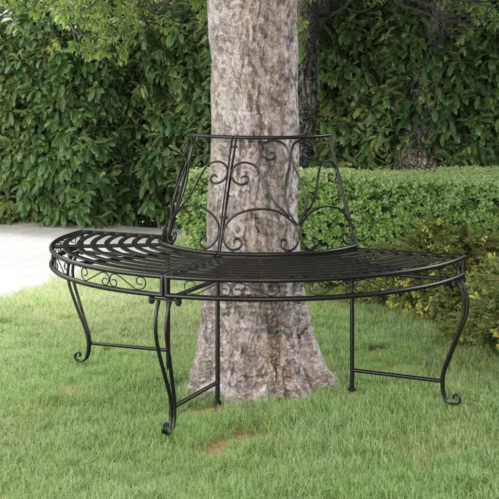 Discount FinePRICE Puolipyöreä puunympäryspenkki Ø 160 cm musta teräs